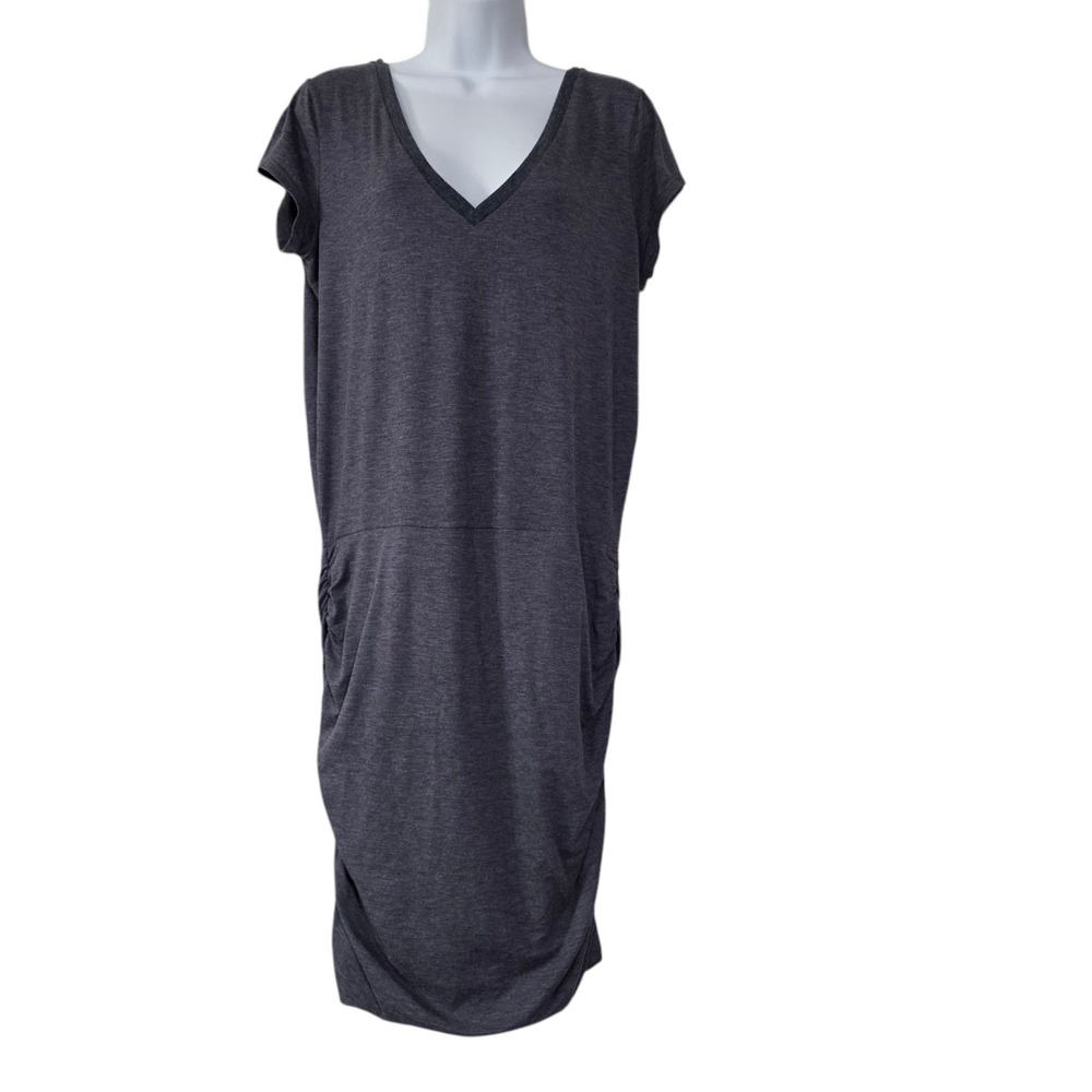 Athleta Midi Ruched Dress Womens Purplish M V Neck Knit‎ Casual Comfy Shirtdress